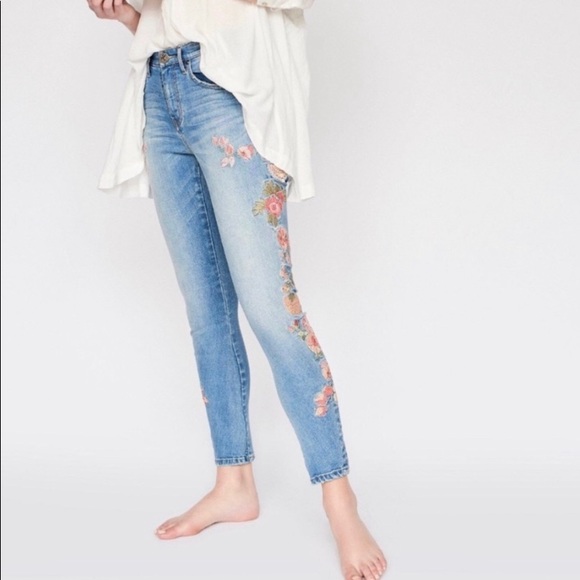Free People Denim - One Teaspoon for Free People NWOT Hi-Rise Floral Embroidered Blue Jean Pants